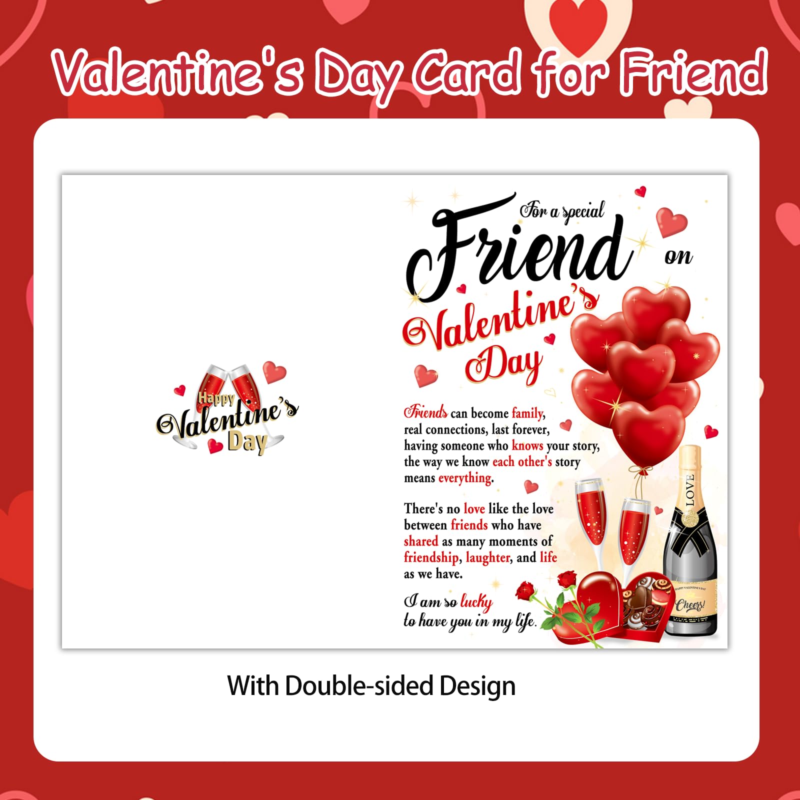 HOWAF Valentines Card for Friend Valentine's Day Card Friend Valentine's Card Best Friend Valentine Card - Image 3