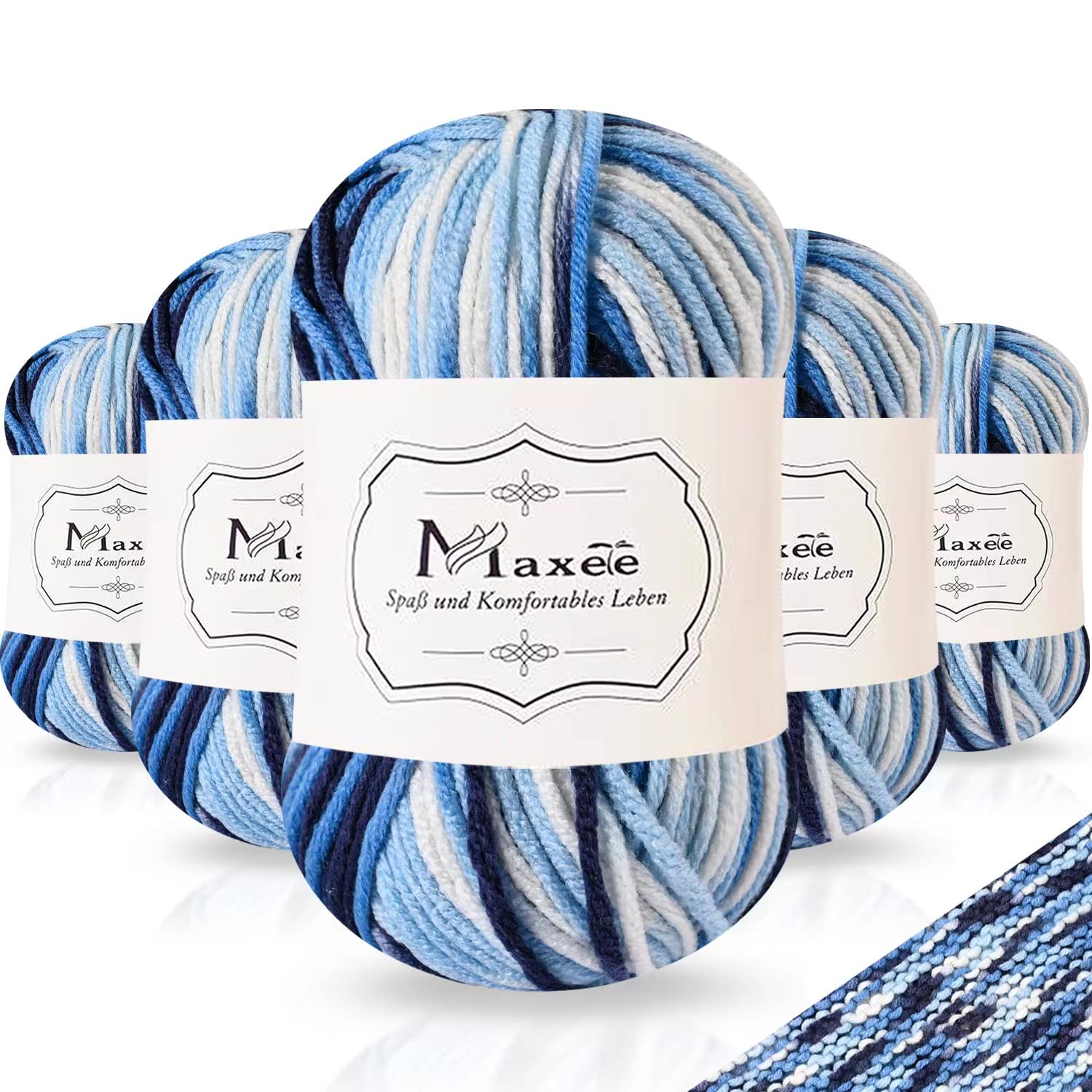 Maxee Handstrickgarn, 50 g Häkelgarn, Bunt Farbverlauf Acrylgarn zum Stricken, Weicher Wolle zum Häkeln, Mehrfarbiges Garn zum Stricken Häkeln und Basteln