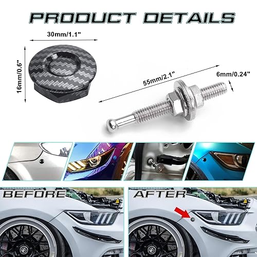 Miniatura 3 de x xotic tech Kit de tapa de bloqueo de capó de parachoques con botones de liberación rápida universal para automóvil (patrón de fibra de carbono)