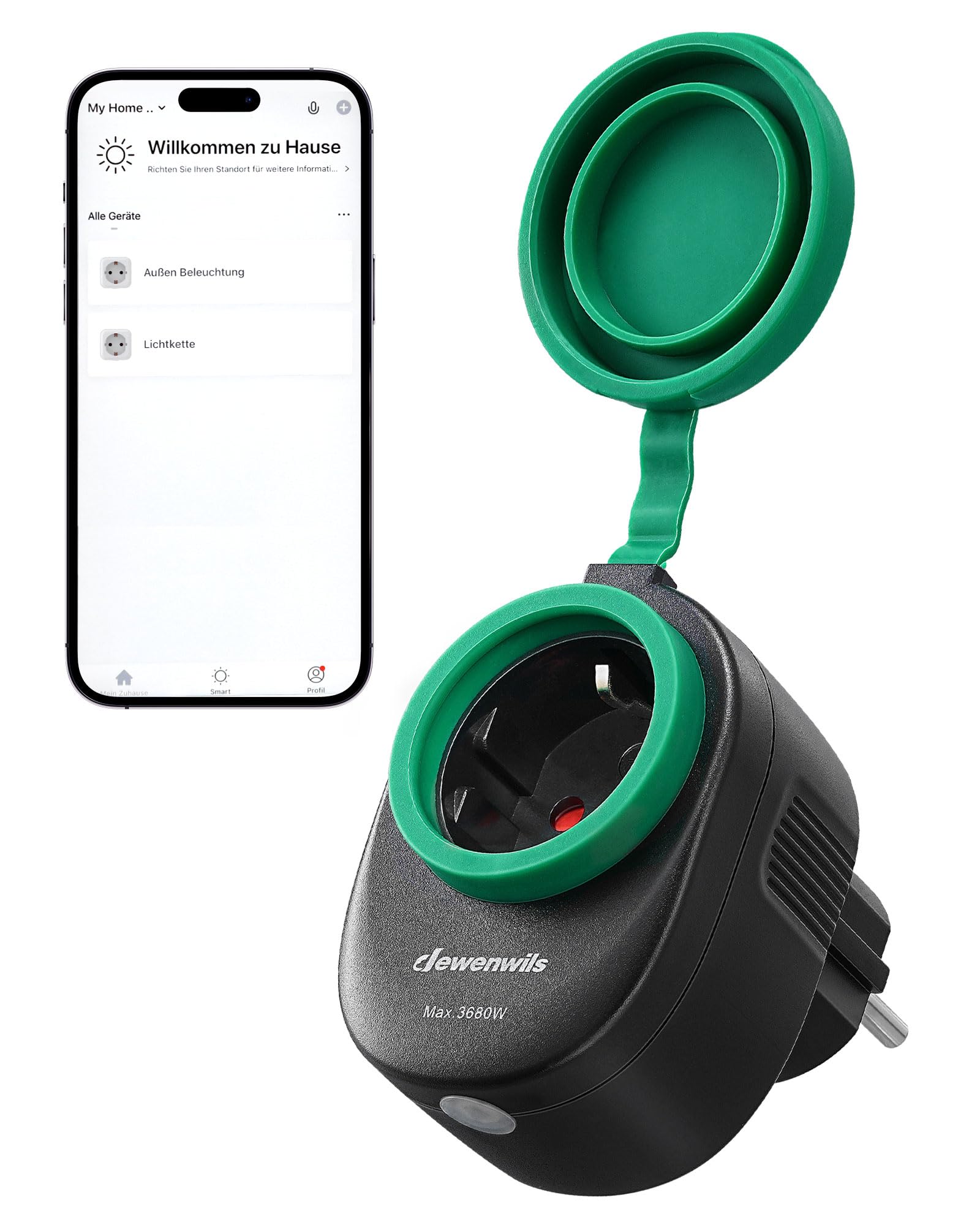 DEWENWILS Presa WiFi per esterni, IP44, senza hub necessario, 3680 W | Presa intelligente wireless, compatibile con Alexa, Google Home E IFTTT, impermeabile IP44, ideale per esterni