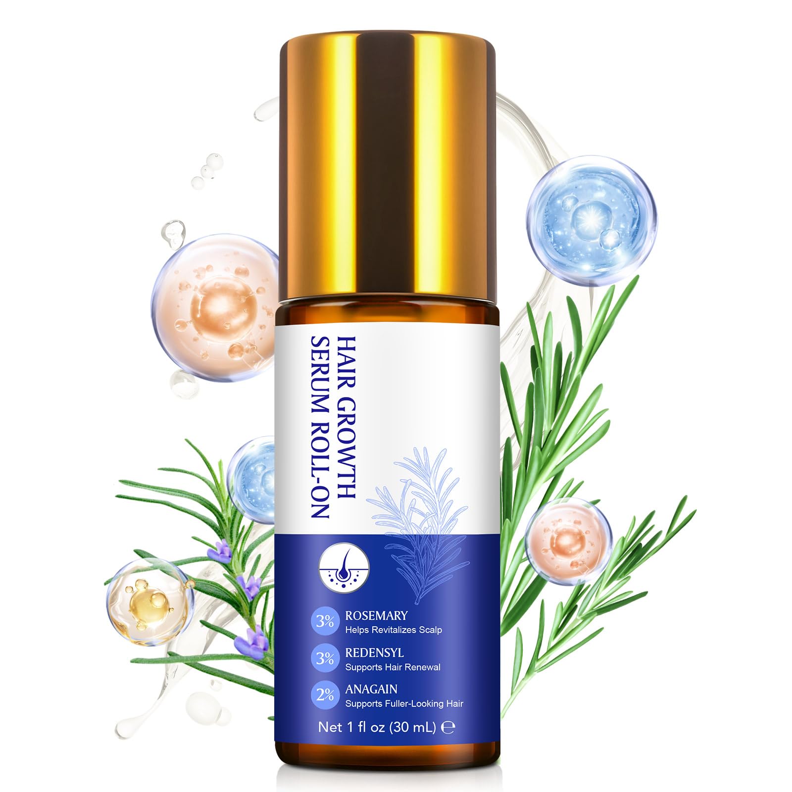 Hair Growth Serum Roll On,3% Rosemary Oil for Hair Growth, Supports Nourish Hair Follicles, Reduced Hair Fall,Helps Maintain Scalp Health for Men & Women