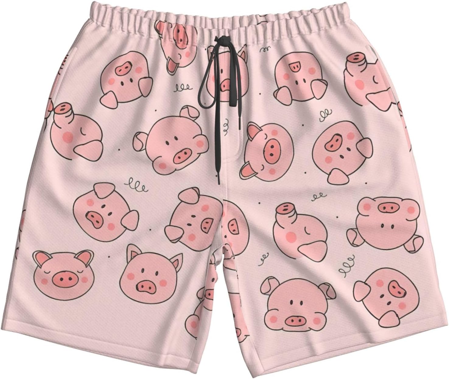 Cute Pig Print Men's Hawaiian Beach Shorts Elastic Novelty Summer Casual Shorts with Pocket