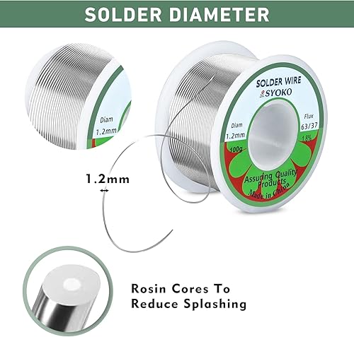 Miniatura 4 de SYOKO 6337 Alambre de soldadura de 0.047 in 3.53 oz de estaño y plomo de resina de núcleo de soldadura para soldadura eléctrica, soldadura