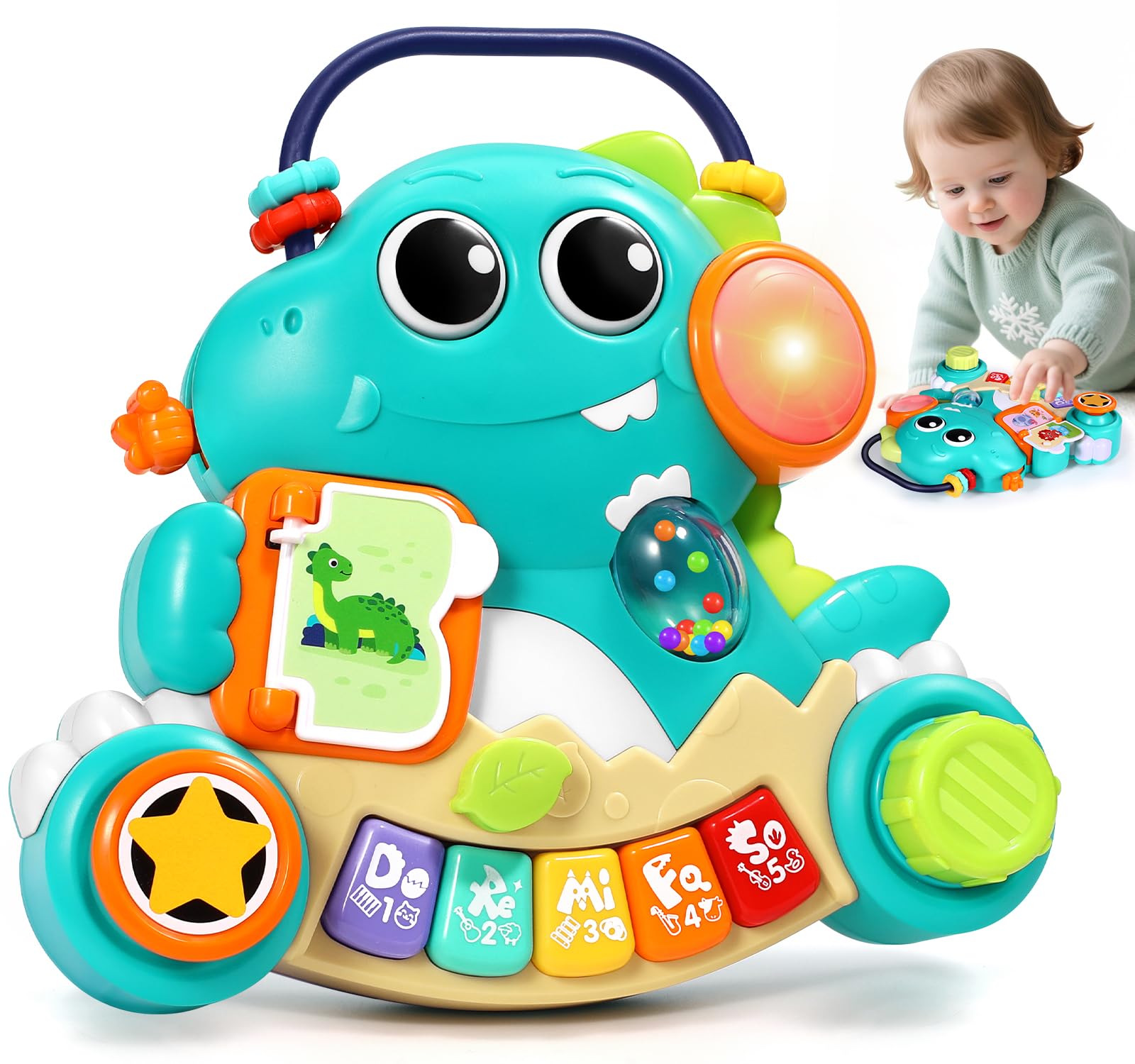 Juguetes para bebés de 6 a 12 meses, con música de dinosaurio, piano iluminado, juguetes para niños de 1 año, aprendizaje temprano, teclado de piano educativo, juguetes para bebés de 12 a 18