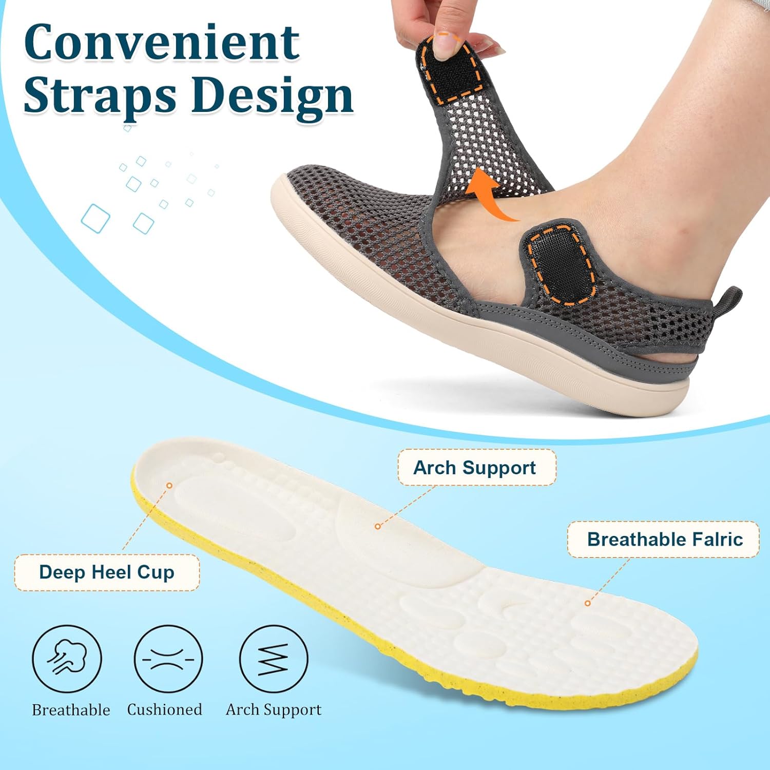 XIHALOOK Womens Flat Sandals Closed Toe Summer Breathable Mesh Sandals for Beach Travel Casual Walking Shoes Zero Drop Wide Barefoot Shoes