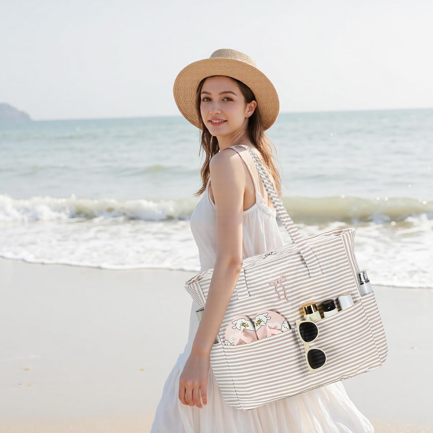 Bluboon Beach Bags for Women, Large Waterproof Tote Bag With Wet Compartment for Pool Weekender Travel Gym - Image 2