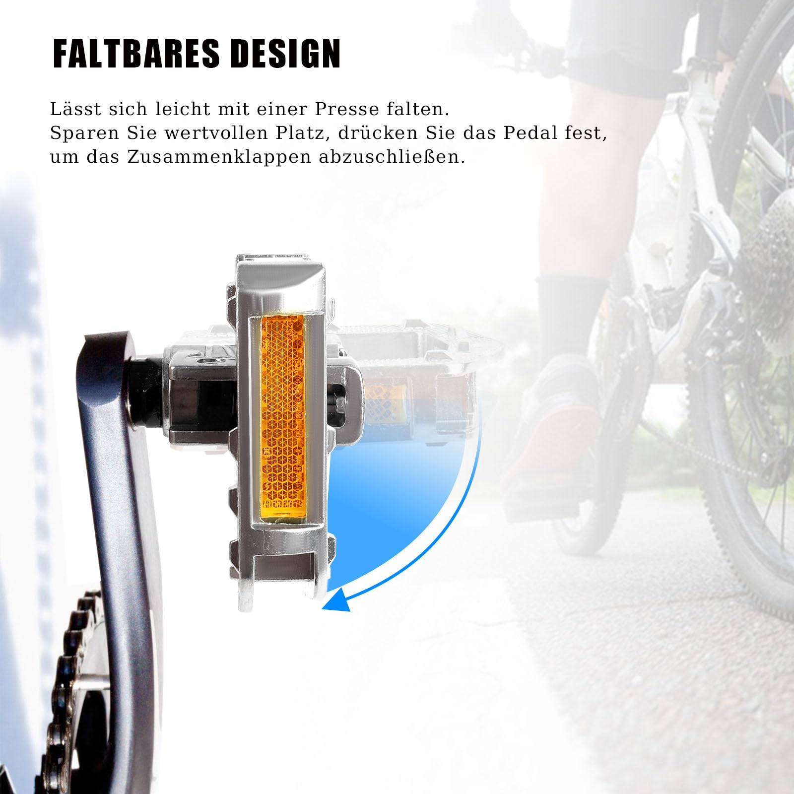 Fahrradpedale Faltbar CNC Aluminium Klapppedal, 9/16 Zoll mit Reflektoren Fahrrad Pedale | rutschfest | Wasserdicht