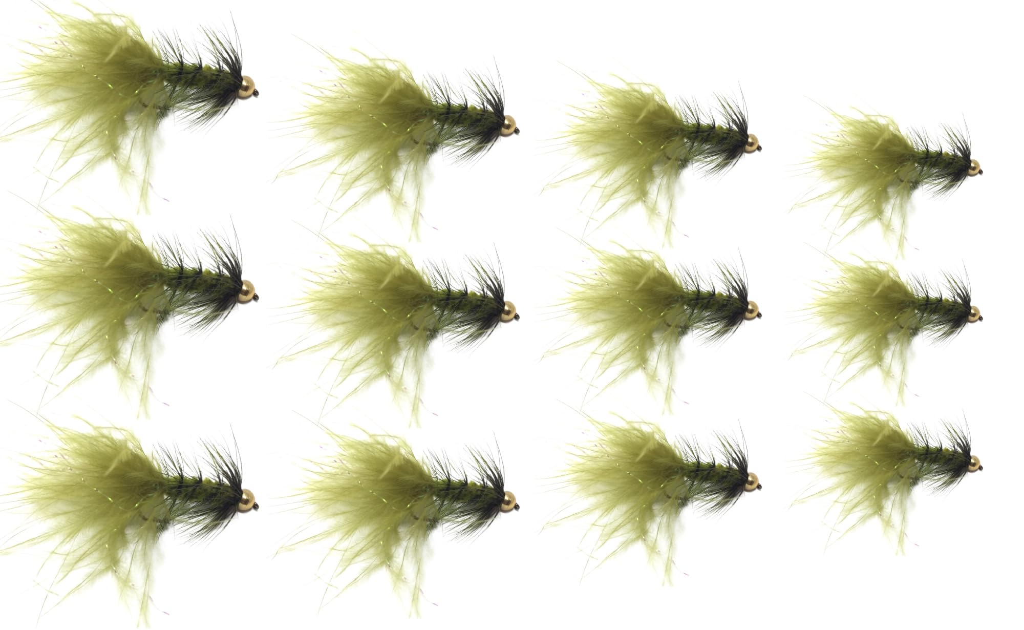 Feeder Creek Bead Head Woolly Bugger Fly Fishing Flies | 12pc Flies for Fly Fishing | 4 Size Assortment Trout Flies 6, 8, 10, 12 (3 of Each Size) Fly Fishing Gear | Streamer Flies