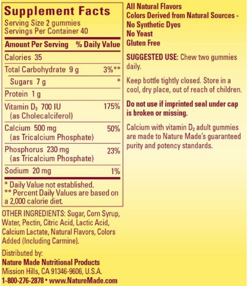 Nature Made Calcium Adult Gummies, Cherry, Orange & Strawberry 80 ea (Pack of 4)