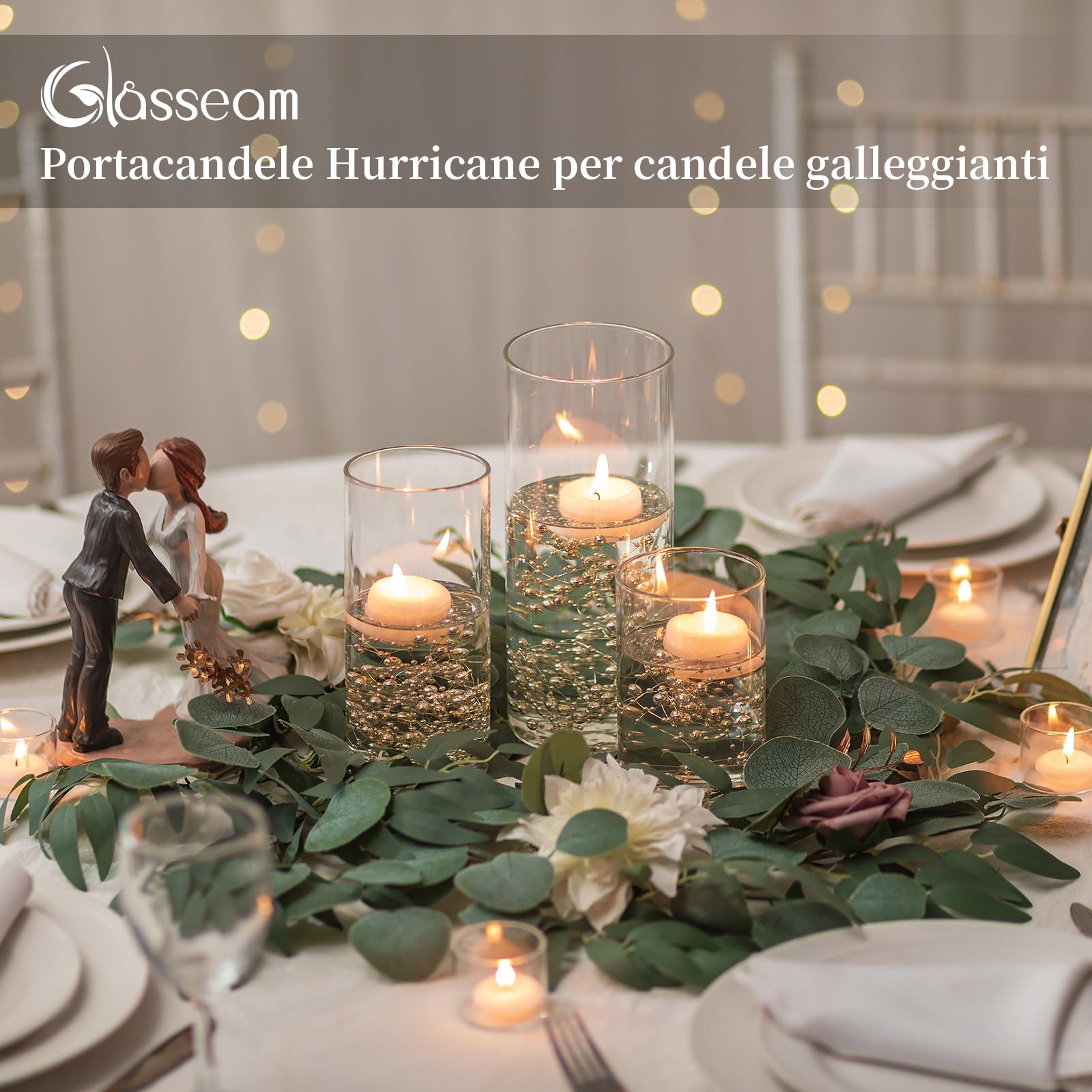 Glasseam Portacandele In Vetro Hurricane: Set Di 3 Portacandele Grandi E Spessi Per Candele A Colonna Vaso Cilindrico Galleggiante Per Fiori Decorazioni Per La Casa Centrotavola Per Matrimoni
