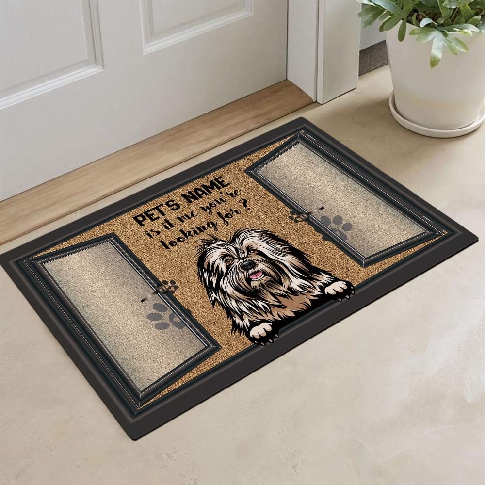 Dog Doormat Cute Peeking Dog Old English Sheepdog is it Me You are Looking for Custom Pet Name Mat for Home Decor 35.4 x 23.6 Inch