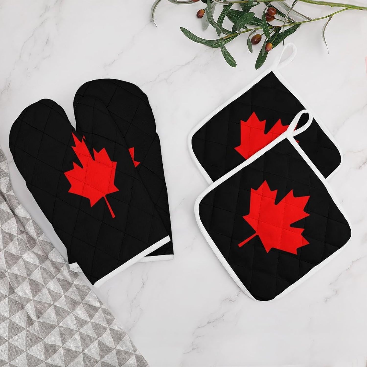 Canada Flag Oven Mitts and Pot Holders 4Pcs Set Heat Resistant Cooking Mitts Hot Pads