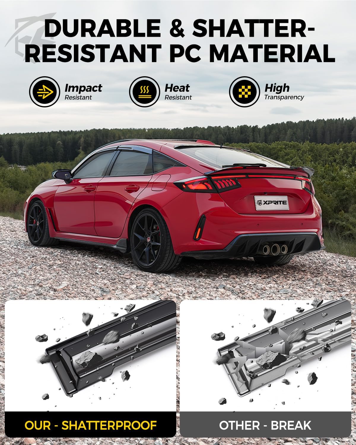 Xprite Window Visors Rain Guards Compatible with 2021-2026 11th Gen Honda Civic Sedan (FE) & Hatchback (FL1, FL4, FL5), Mugen-Style JDM Side Window Deflectors Vent Visor Shades, 4PCS