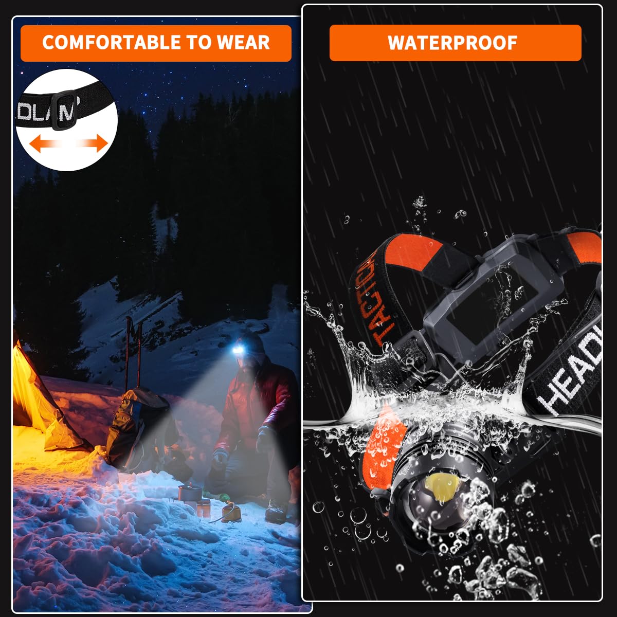 Headlamp Rechargeable 2Pack, 150000LM Bright Head Lamp, Adjustable