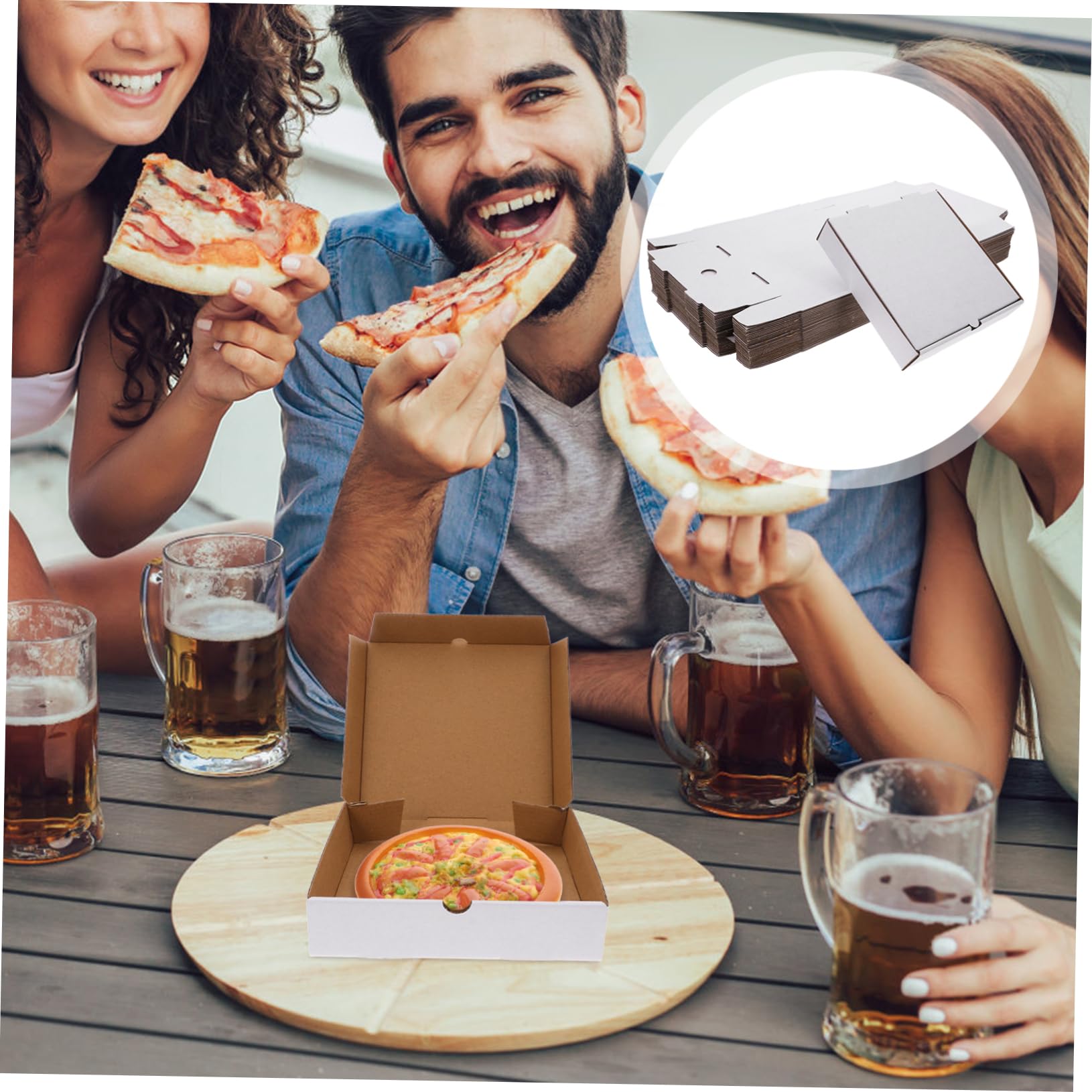 ERINGOGO 30 Cajas de Cartón de Color Claro para Pizza de Papel Kraft Protección y Conservación de Frescura, Envases para Llevar Ideales para Pizza Pequeña y Pasteles