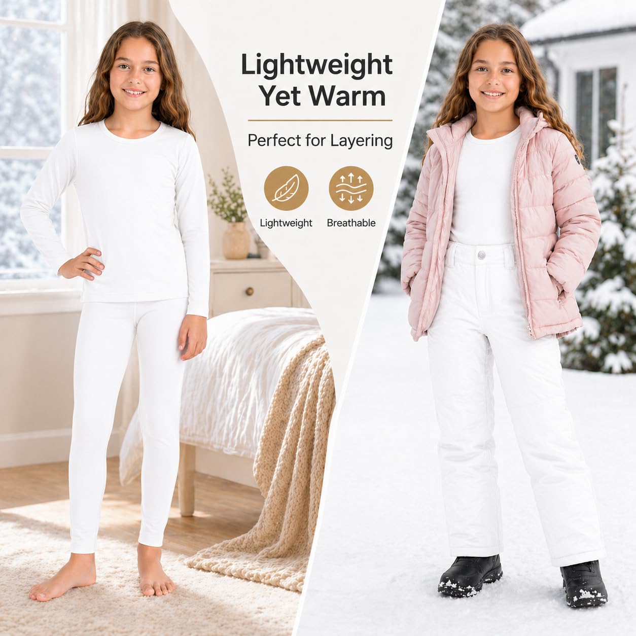 Ensemble de sous-vêtements thermiques pour fille avec doublure en polaire - Couche de base haut et bas - Caleçon long chaud pour l'hiver, le ski et le quotidien