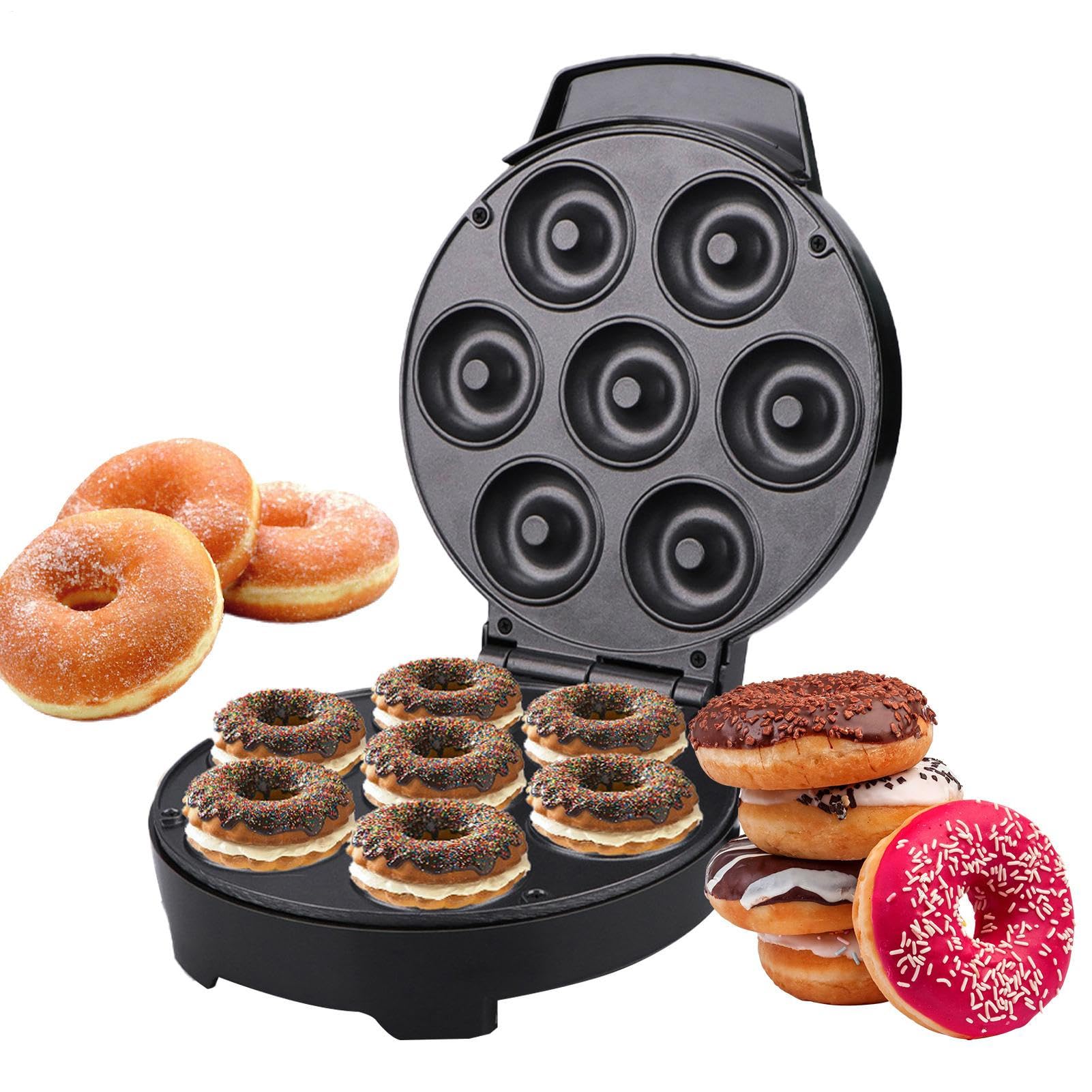 Macchina Per Ciambelle Mini con Manico Antiscottatura e Spia Luminosa | Per Waffle E Ciambelle per Cucina Ufficio Ristorante Caffè Colazione Dolci Snack