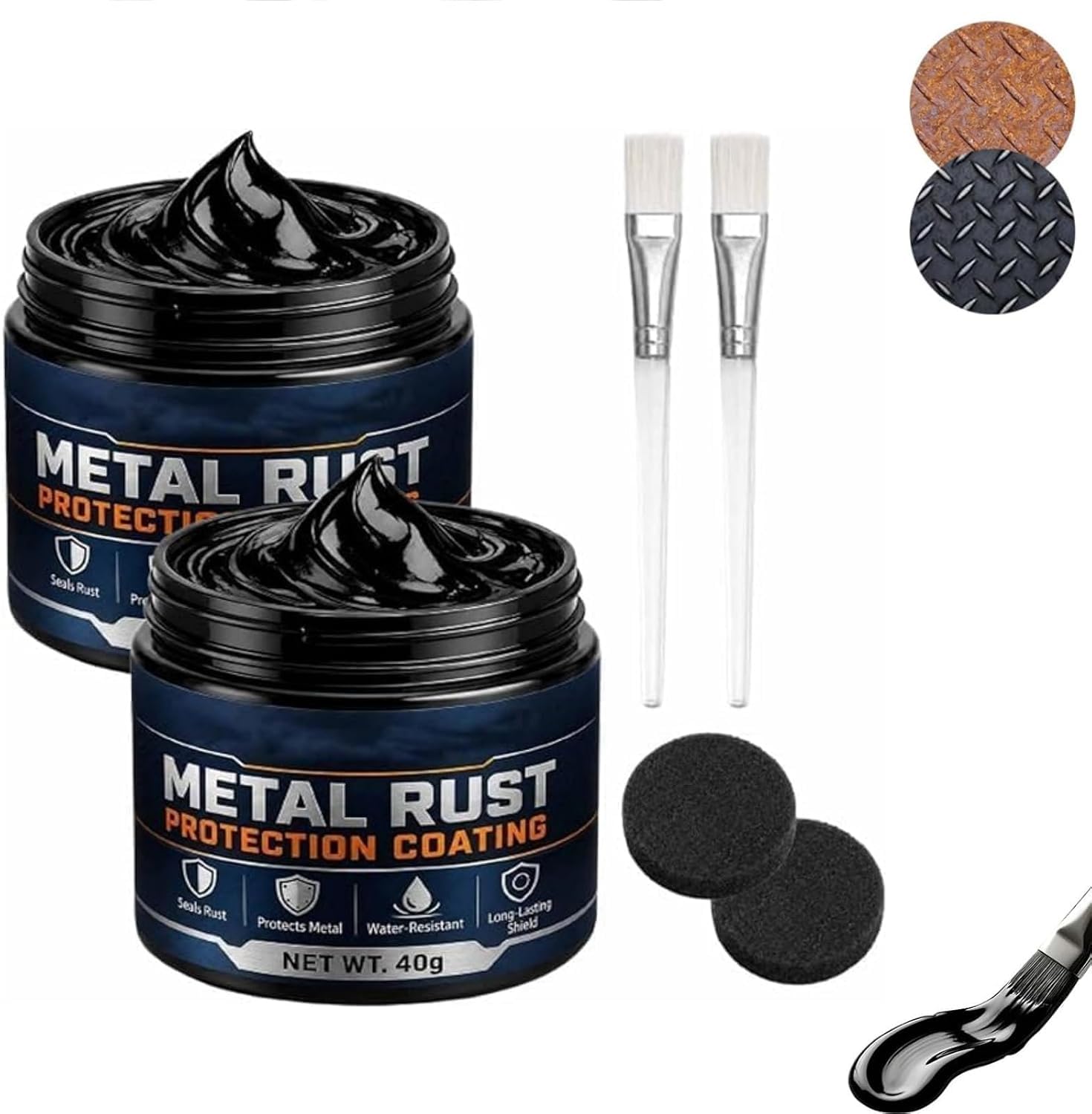 Metal Rust Protection Black Repair Paste, Black Metal Paint, Rust Paste for Metal, Weatherproof, Quick-Drying Formula, Long-Lasting Rust for Household Metal Surfaces, Fences, Tools & Railings (2PC)