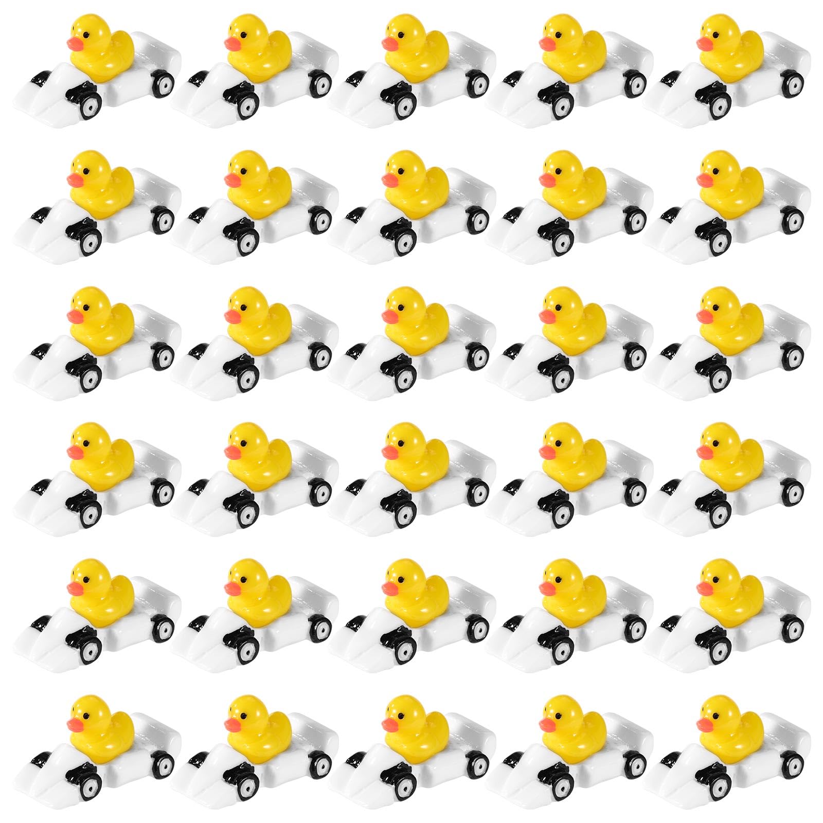 Lyreh 30pcs Racing Mini Resin Duck, Tiny Small Drag Racing Resin Ducks Dollhouse Miniature Accessories for Car Themed Party Decor DIY Micro Garden Landscape Bonsai(White)