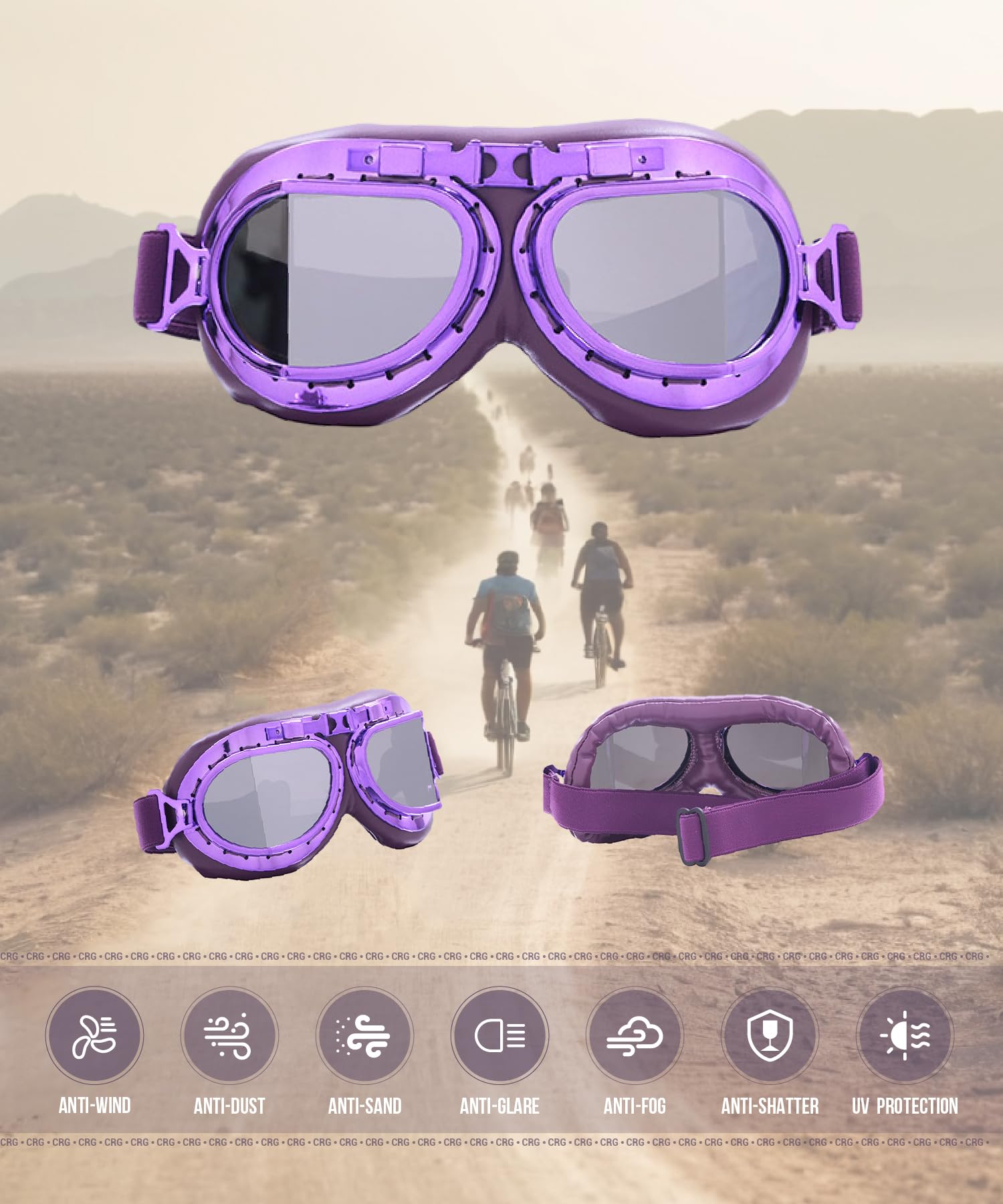 CRG Sports Motorcycle Goggle Vintage Aviator Pilot Style Motorcycle Cruiser Scooter Goggle for Man,Women, Adult