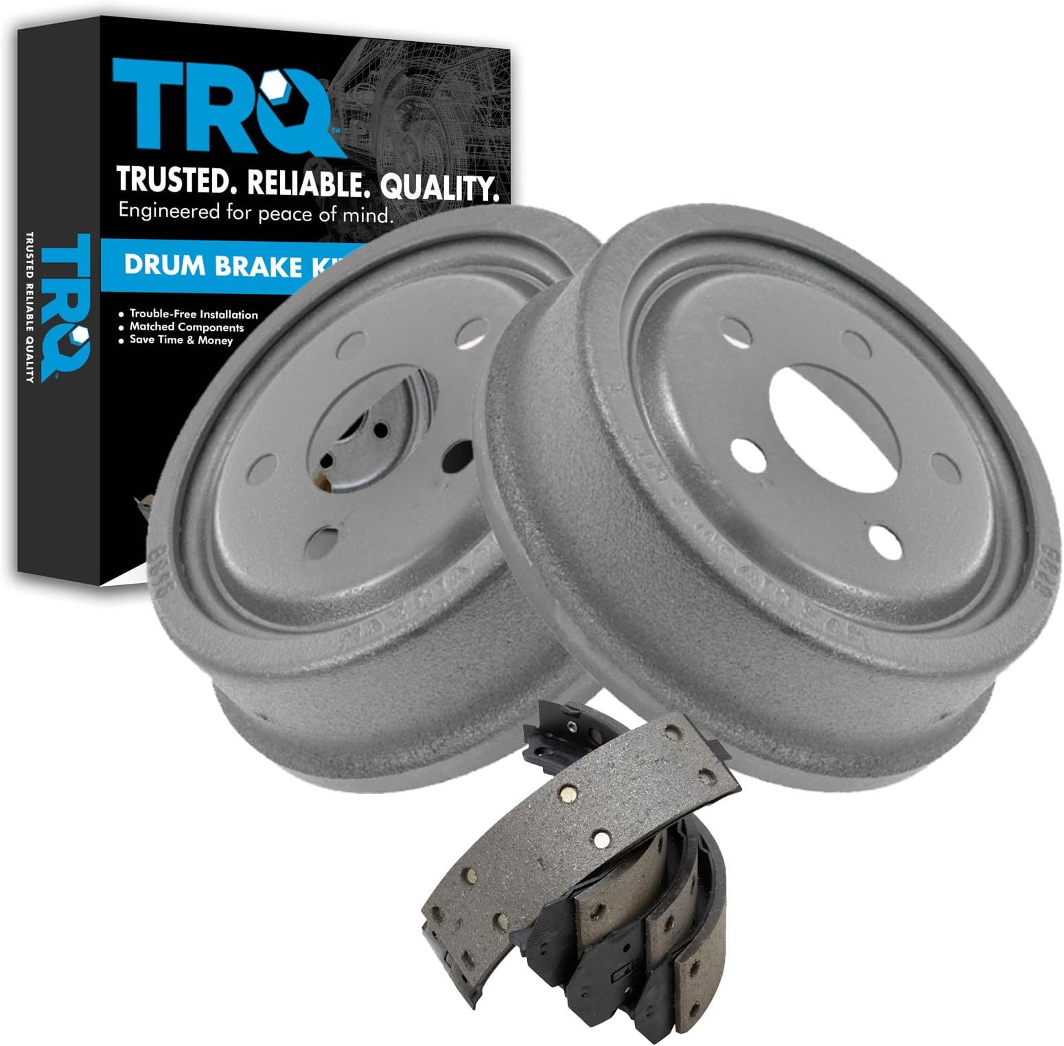 TRQ Rear Brake Drums & Shoes Kit Set Compatible with Buick Chevy Oldsmobile Pontiac