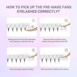 NAGARAKU Premade Fans Eyelash Extensions 320 Fans 6D Volume 0.07mm D curl 10mm Sharp Narrow Stem Clusters Thin Pointy Base Russian Pre Fanned Fluffy Matte Black