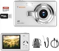 Câmera Digital 1080P Fhd 4K com Tela Lcd de 2,4", Compacta e Portátil para Vlogs e Fotos, com Cartão Sd de 32Gb e Zoom Digital de 16X Para Iniciantes, Câmeras Digitais Compactas para Viagens (Branco)