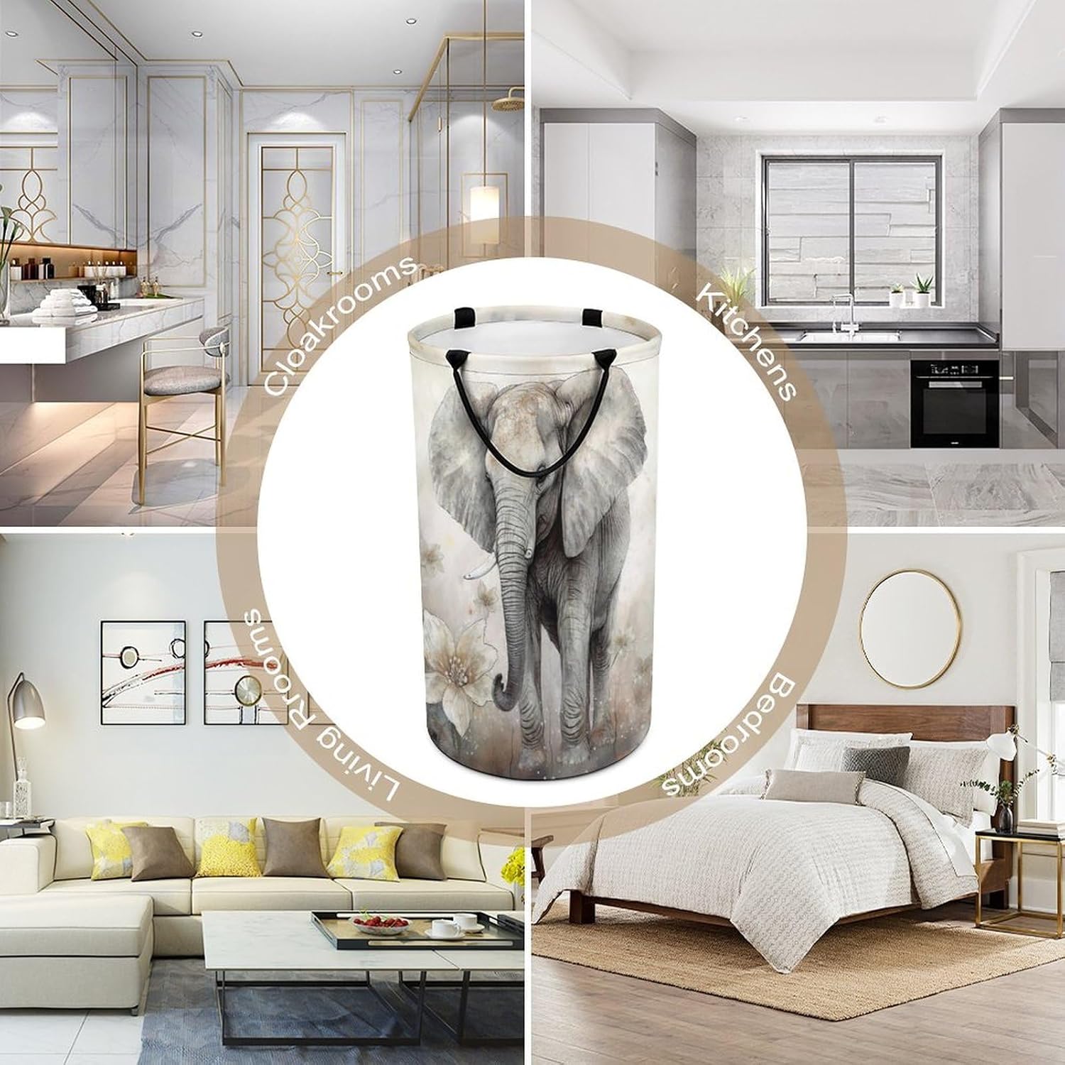 Animals Cute Elephant Laundry Basket Freestanding Laundry Hamper with Handles Waterproof Dirty Clothes Hamper Collapsible Washing Bin Aesthetic Clothes Basket for Bathroom Bedroom Dorm