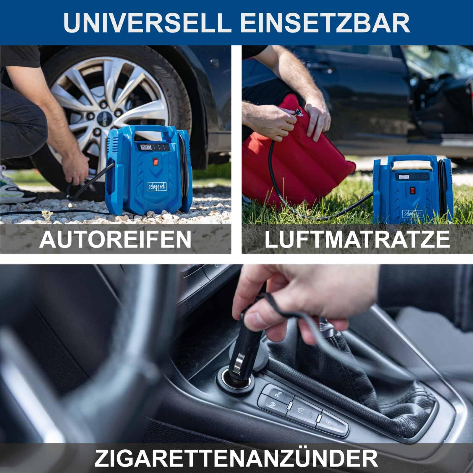 Scheppach Mobiler Kompressor Airforce 7 SC | Arbeitsdruck 8 bar | Ansaugleistung 24 L/min | Betreibbar mit AC 230 – 240 V~ / 50 Hz DC 12 V | inkl. Zubehör