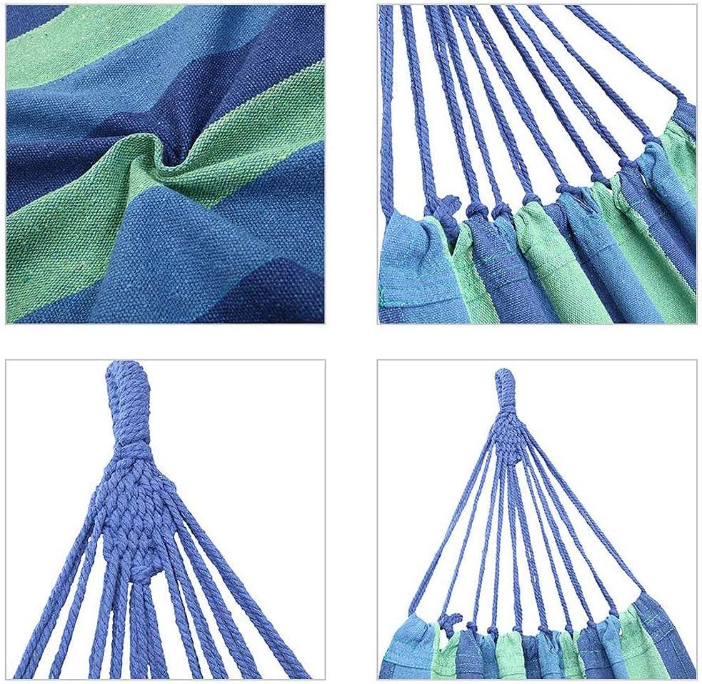 Camping Hammock,Portable Garden Hammock,Extra Long and Wide Brazilian Hammock Canvas Cotton Hammock with Carrying Bag for Patio Yard & Backyard &Porch & Outdoor/Indoor (Blue & Green Strip)