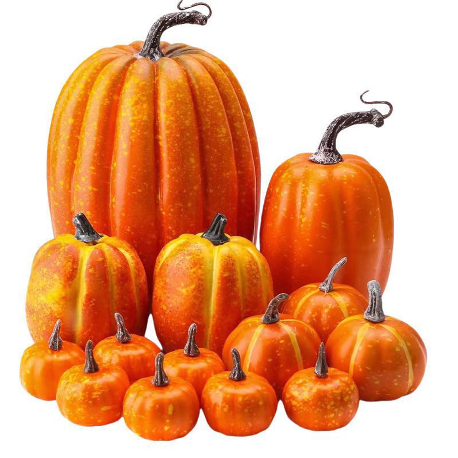 YWLUUOO Halloween Artificial Pumpkins Set of 14Pieces Sturdy User Friendly Materials for Tabletop Porch Decors User Friendly Halloween Pumpkin Decors