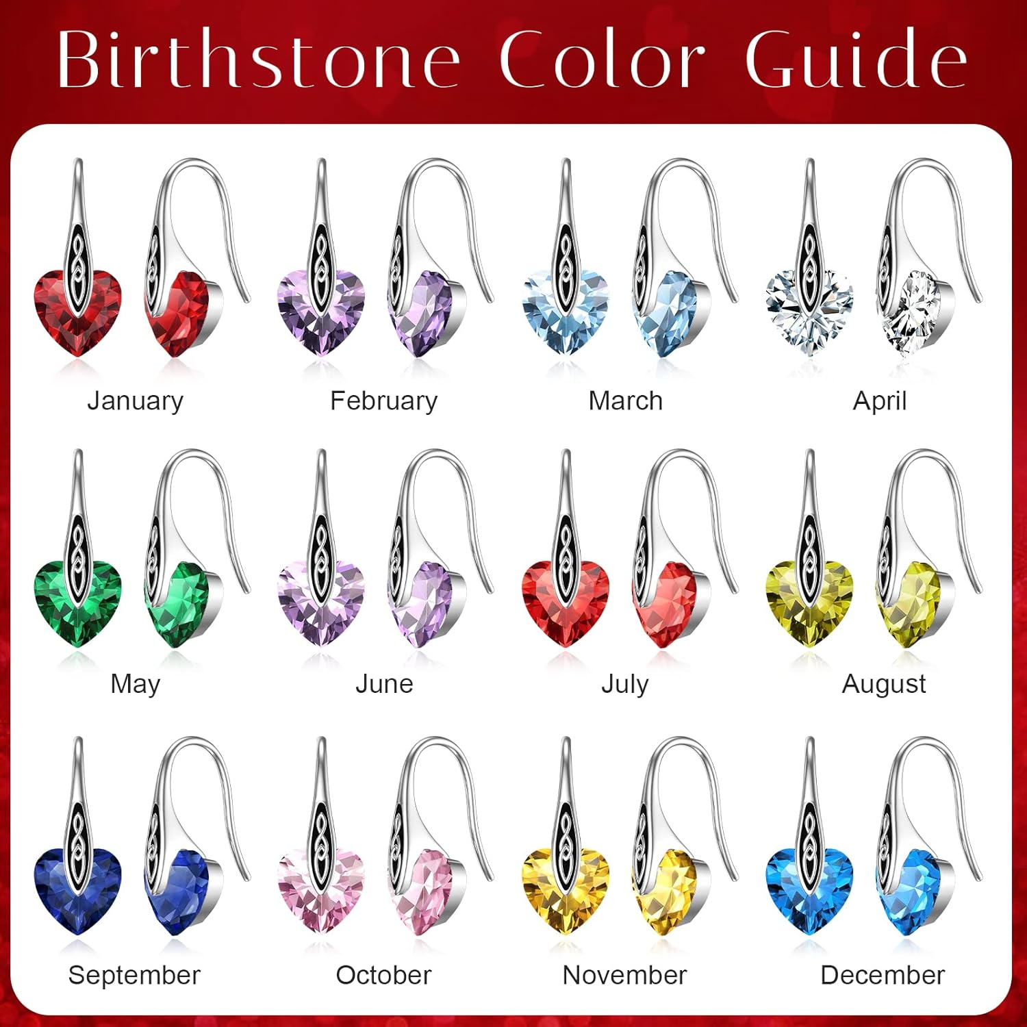 Birthstone Earrings Sterling Silver Celtic Dangle Drop Earrings Hypoallergenic Hook Earrings Irish Jewelry Mothers Day Birthday Gifts for Daughter Girlfriend Wife