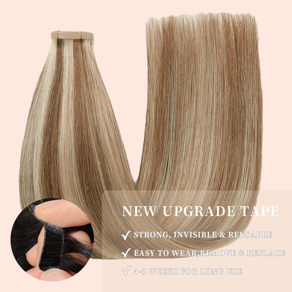 YDDM P6/613 - Extensiones de pelo humano con cinta adhesiva, 20 unidades, 60 cm — view 4