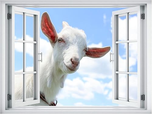Miniatura 2 de wall26 Adhesivo de pared extraíblemural de pared, vista de ventana, bebé, cabra, soleado, granja, campo, nube, cielo, animales, naturaleza,
