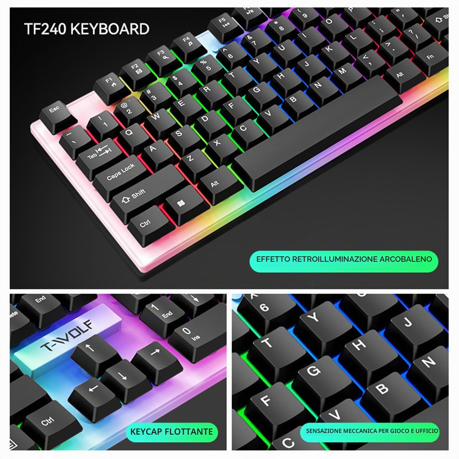 docooler Cuffie da gioco con tastiera e mouse combinate con tappetino per mouse Cuffie da gioco 1000 con mouse retroilluminato colorato ad alta velocità di movimento con microfono