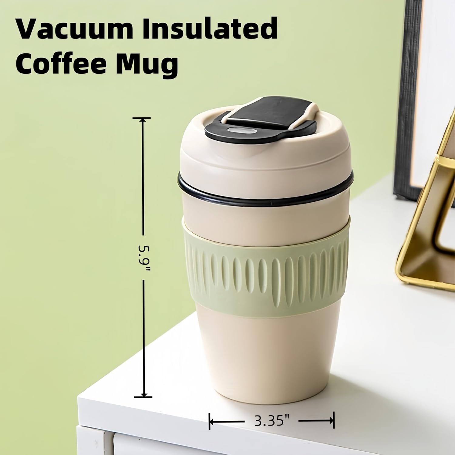 12oz Portable Vacuum Insulated Coffee Mug with Ceramic Inner, for Coffee, Flower Tea, Milk & Juice, Dual - Drinking, Leak - Proof (Green) - Image 7