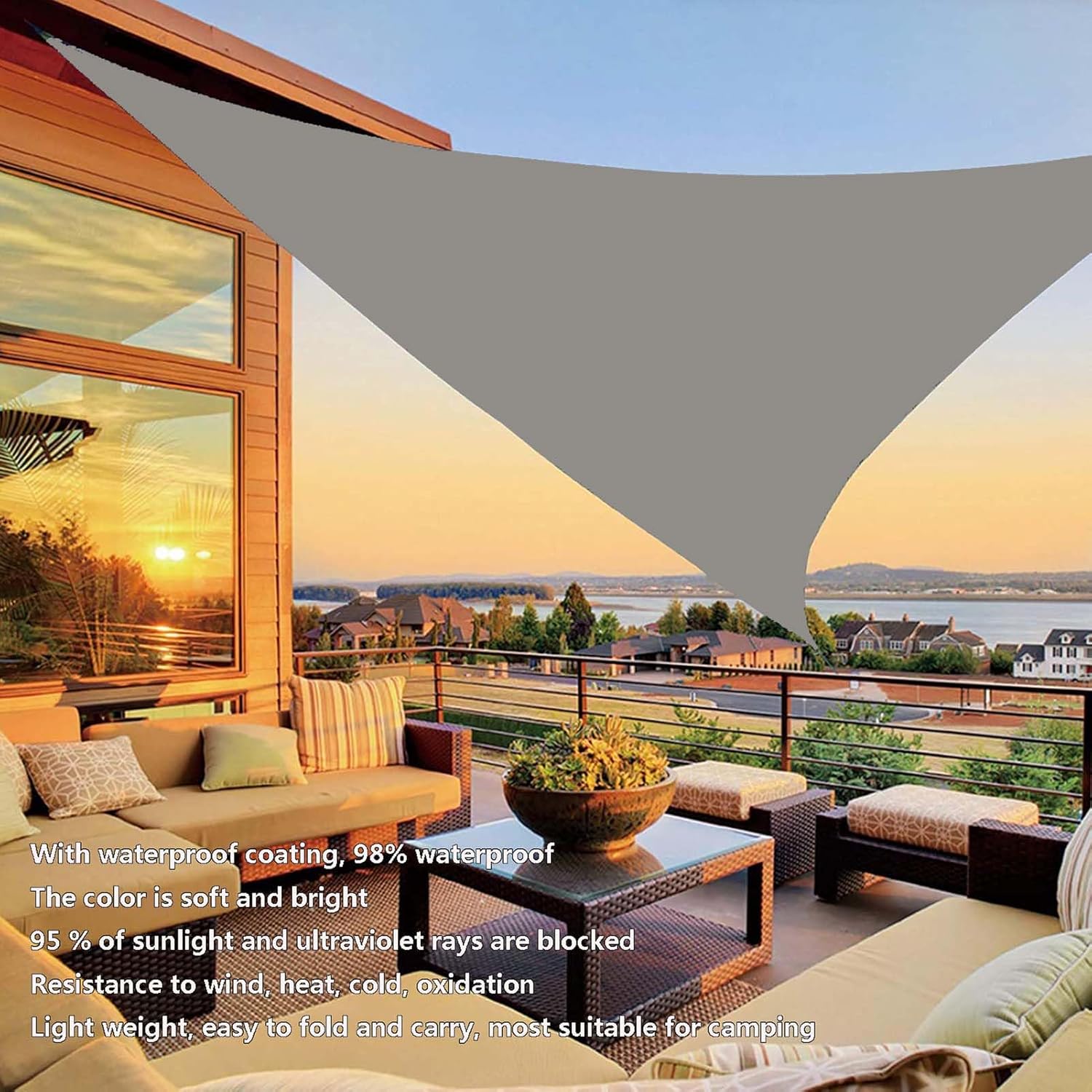 Sun Shade Sail Triangle 16x16x16ft, Water Resistant Sunscreen Awning Canopy Includes Installation kit for Outdoor Patio Garden Lawn Pergola Decking, Easy to Install