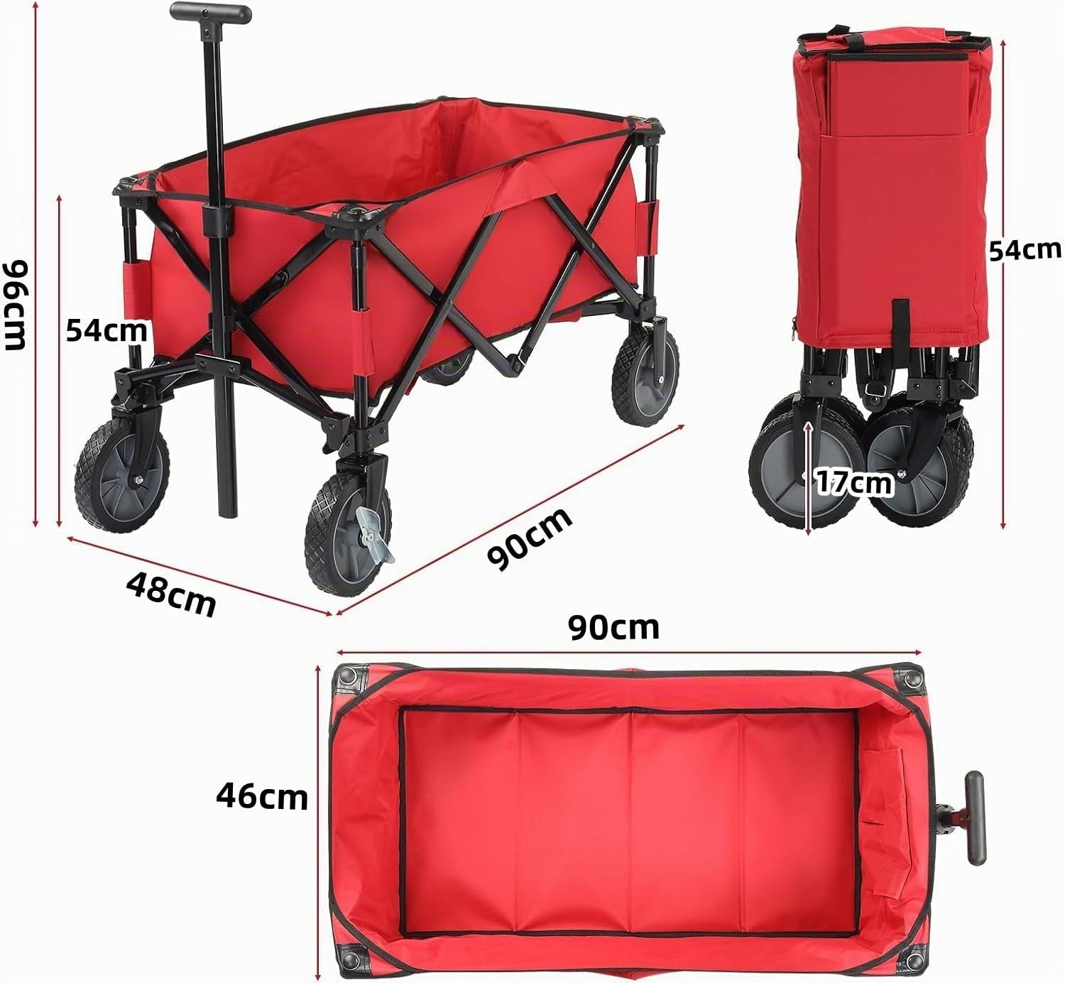 Outvita Chariot de Plage Pliable, Chariot à roulettes Tout Terrain pour Extérieur Camping、Jardin | Capacité 100 kg | Poignée Réglable - Rouge