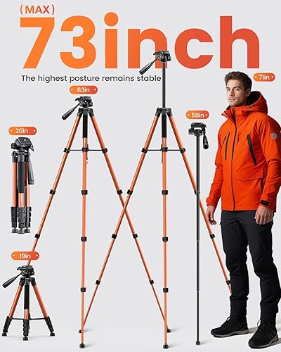 Vista 3 de CAMBOFOTO Trípode y monopie para cámara de 73 pulgadas, soporte de trípode profesional de aluminio para cámara sin espejo, DSLR, teléfono celular