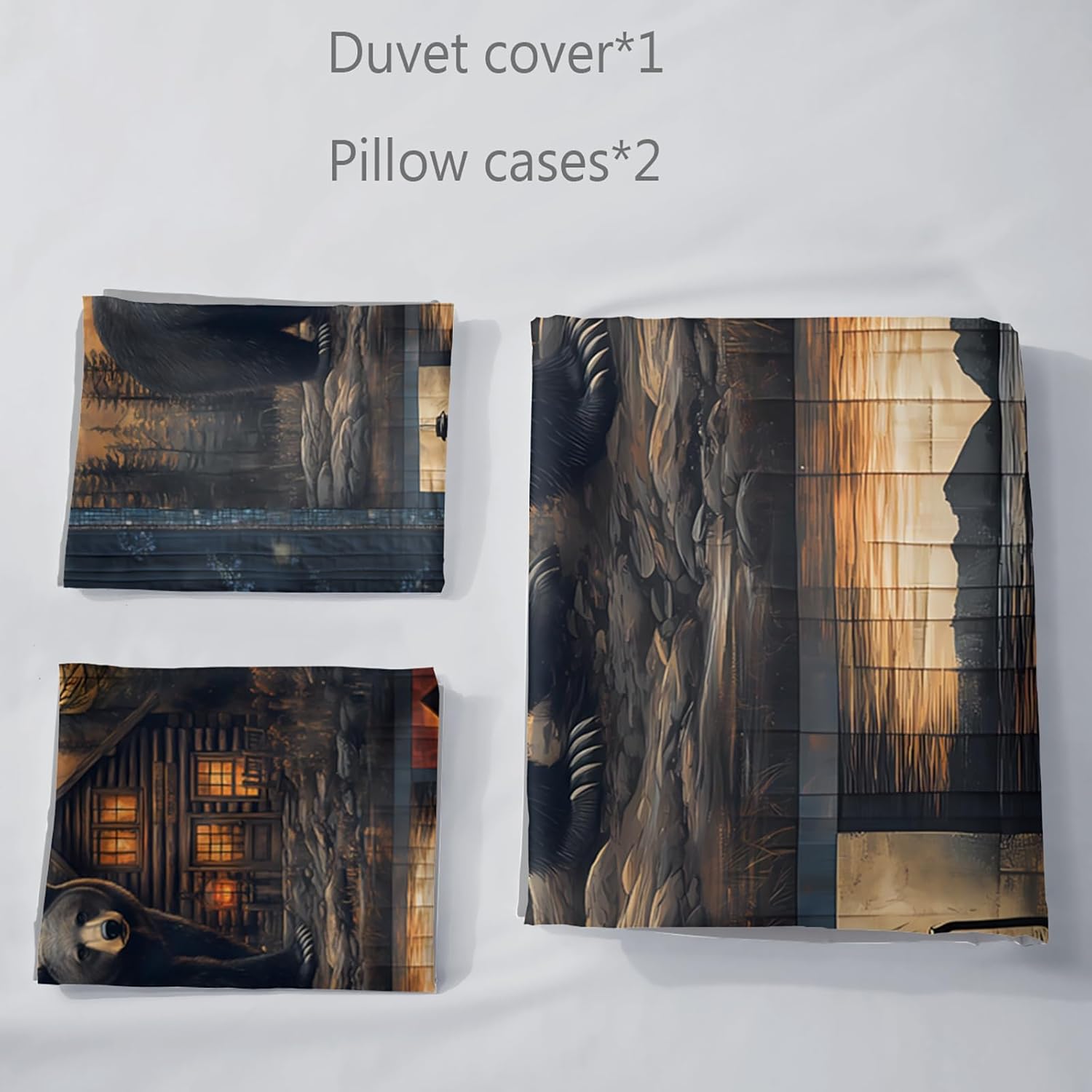 AILONEN Black Bear Duvet Cover Set Queen Size,Hunting Rustic Bedding Set,Country Woodland Wildlife Quilt Cover with 2 Pillowcases,3Pcs