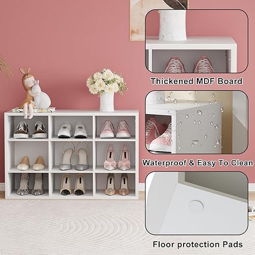 Miniatura 4 de Garden 4 you Banco de almacenamiento de zapatos, zapatero con 9 cubículos, organizador de zapatos de madera de 3 niveles, armario organizador de