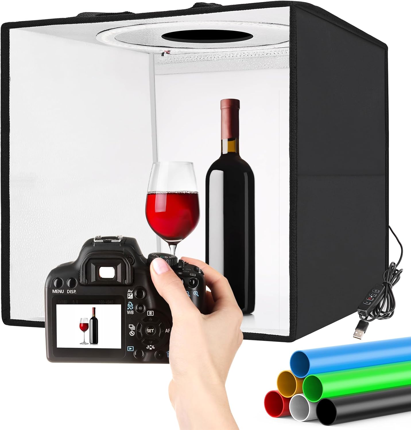 Light Box Photography 16"x16" Professional Dimmable Shooting Tent Kit with CRI >95 3000-6000K Photo Box with 120 LEDs Lights + 6 Photo Backdrops for Jewelry and Small Items Product Photography