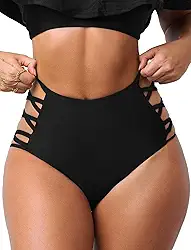 Calcinha de biquíni de cintura alta para mulheres, controle de barriga, retrô, preta, atrevida