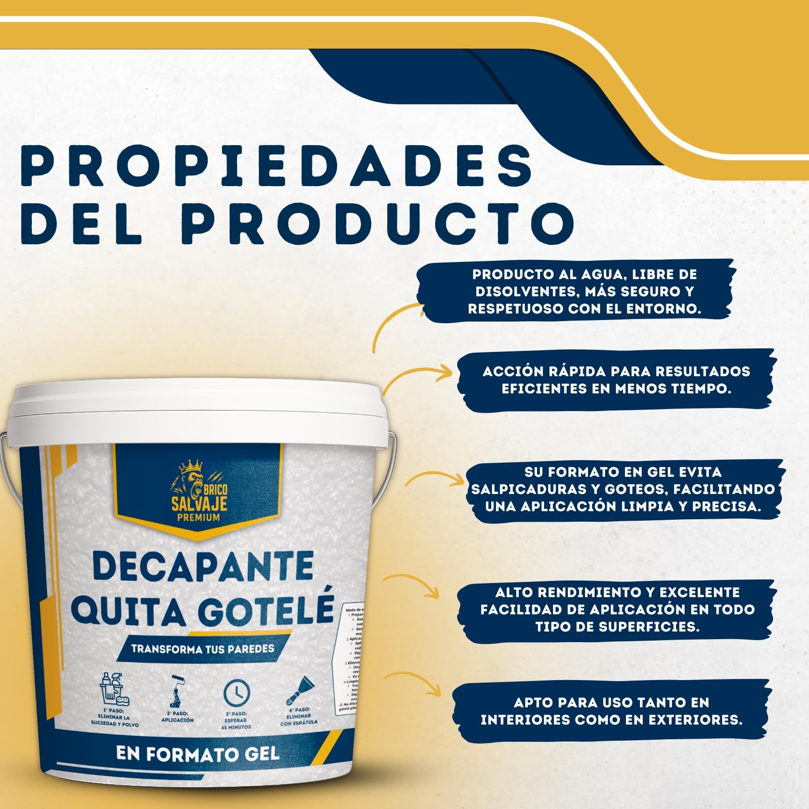 Decapante Quita Gotelé – Elimina Gotelé Fácilmente de Paredes y Techos – Gel Eficaz, Rápido y Limpio – Ideal para Reformas, Pared Lisa sin Lijado ni Vapor (4 LITROS)