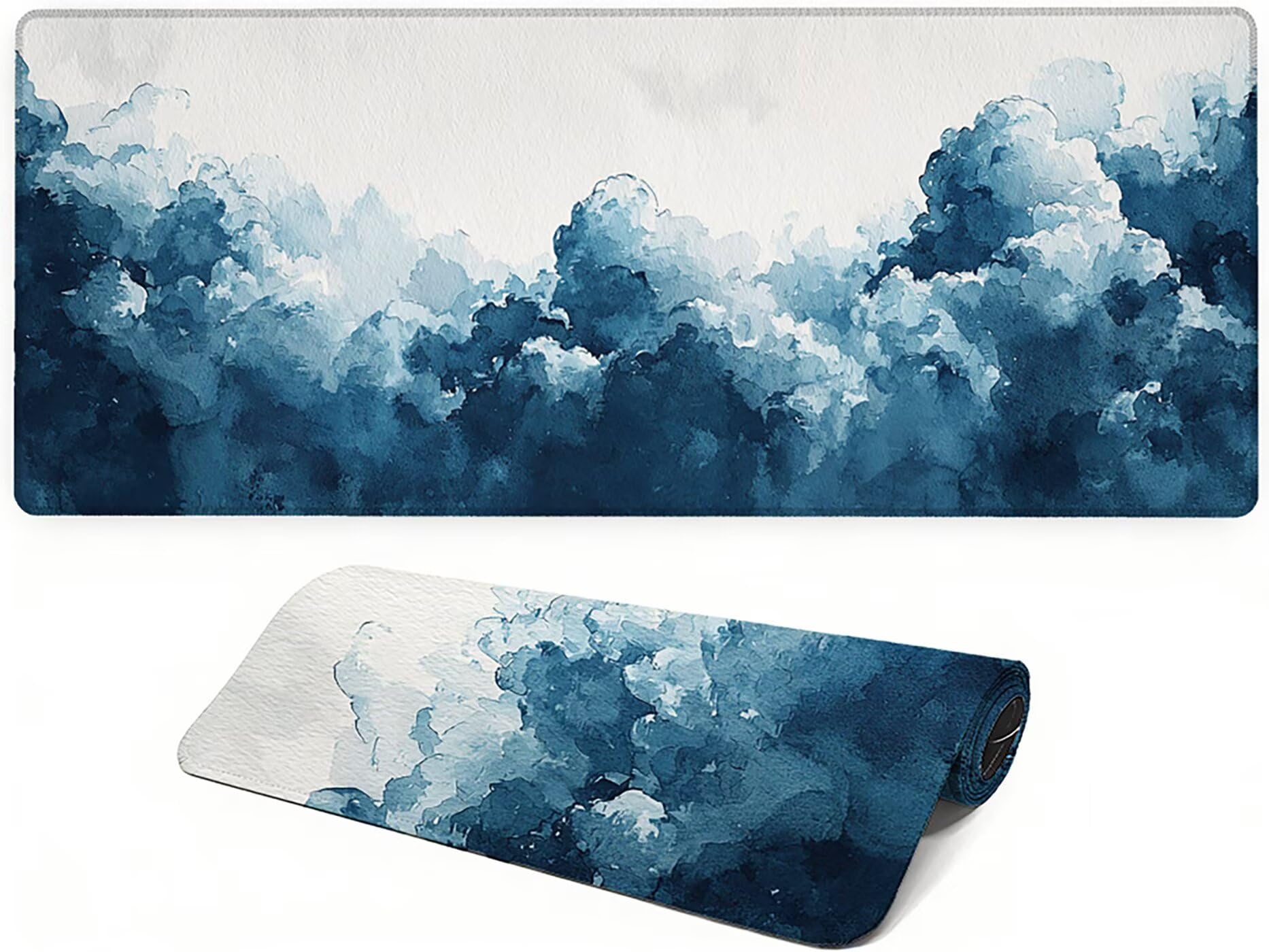 Lpfieonn Einfach Großes Schreibtischunterlage, XXL Schreibtischunterlagen, Blau XXL Wasserdicht Gaming Mousepad mit Vernähter Rand und Rutschfeste Gummibasis, für Laptop/Hause/Büro 120x60cm PF-2979