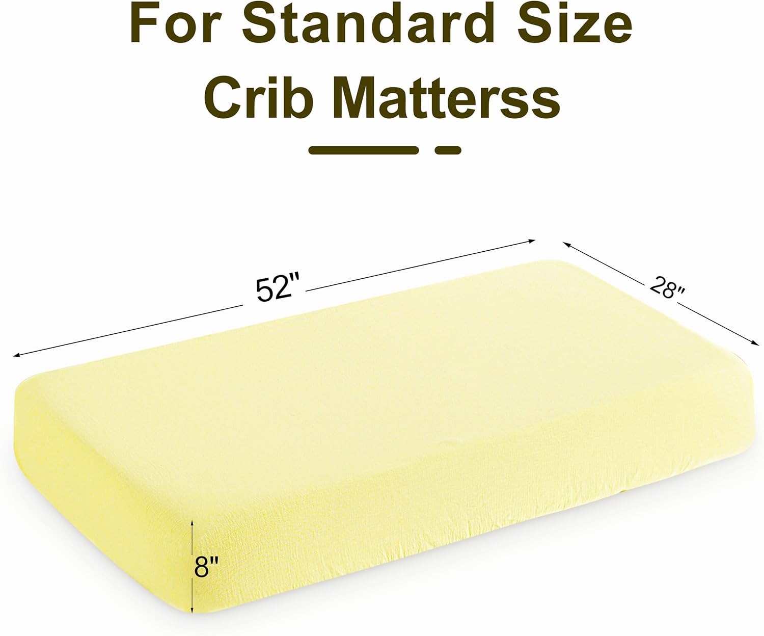 2 Pack Muslin Cotton Crib Fitted Sheets 28x52, Soft and Breathable Double Layer Baby Crib Fitted Sheets for Standard Crib and Toddler Mattress, Boys Girls Unisex, Light Yellow