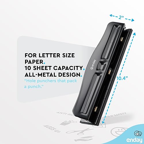 Miniatura 5 de Perforadora de 3 agujeros resistente, perforadora de agujeros de 3 anillos para carpeta, perforadora de papel ajustable de 10 hojas, perforadora de