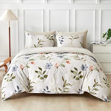 Lekesky Floral Duvet Cover King, 3-Piece Pattern Bedding Set