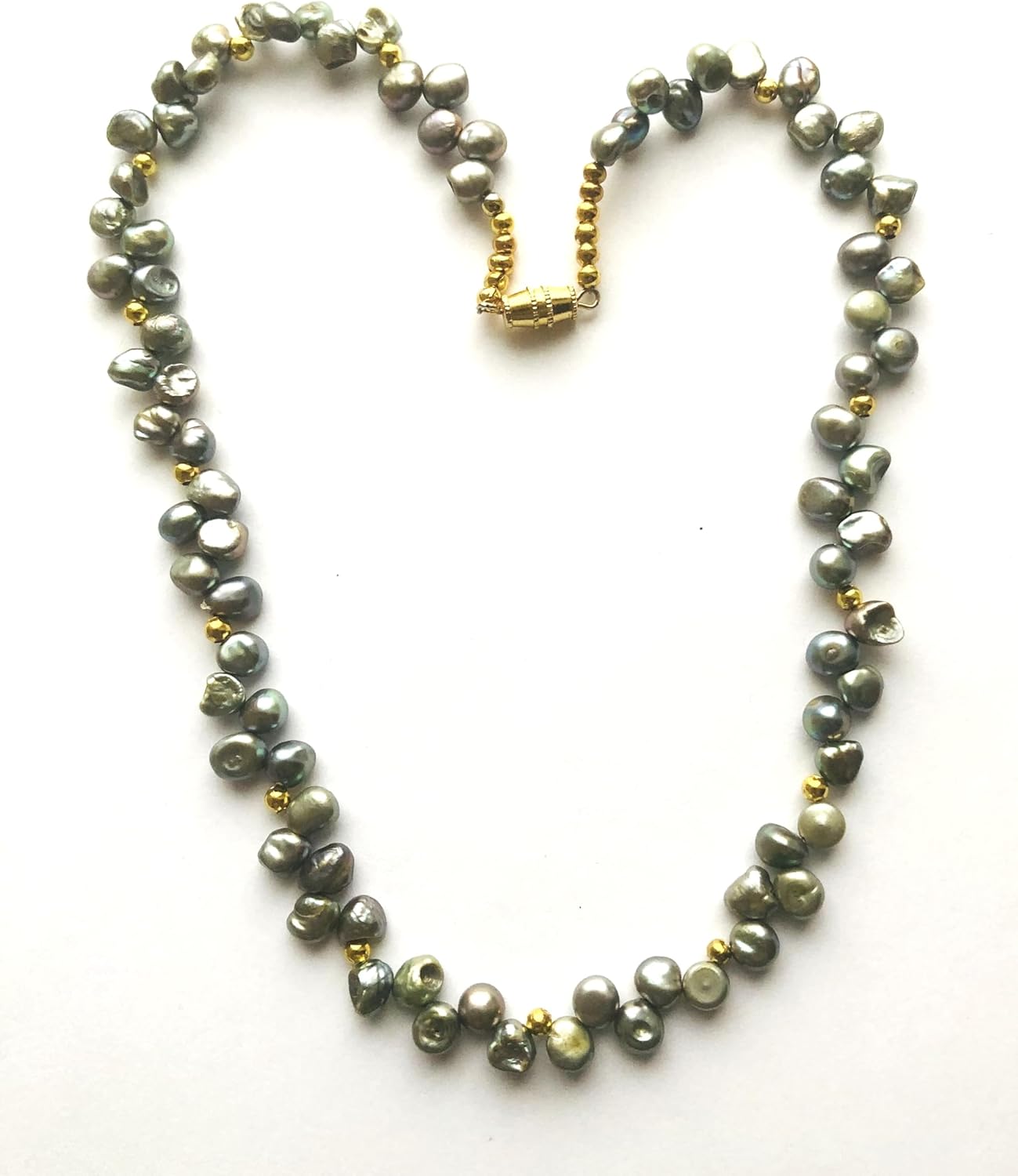 Genuine Gray Pearl Necklace, small natural Keshi Pearls, gold plated bead spacer Necklace, Freshwater culture pearls - Image 3