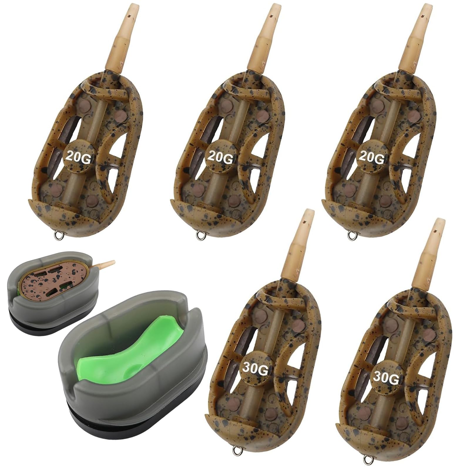 6 Pcs Method Feeder Set, 6-Piece Fishing Feeders with Quick Release Mould, 20g and 30g Weights for Carp Fishing, Inline Feeder Rigs for Saltwater and Freshwater Angling